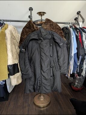 Issey Miyake Black Puffer Coat Japan with Raccoon Fur Split Hood JP Sz 2